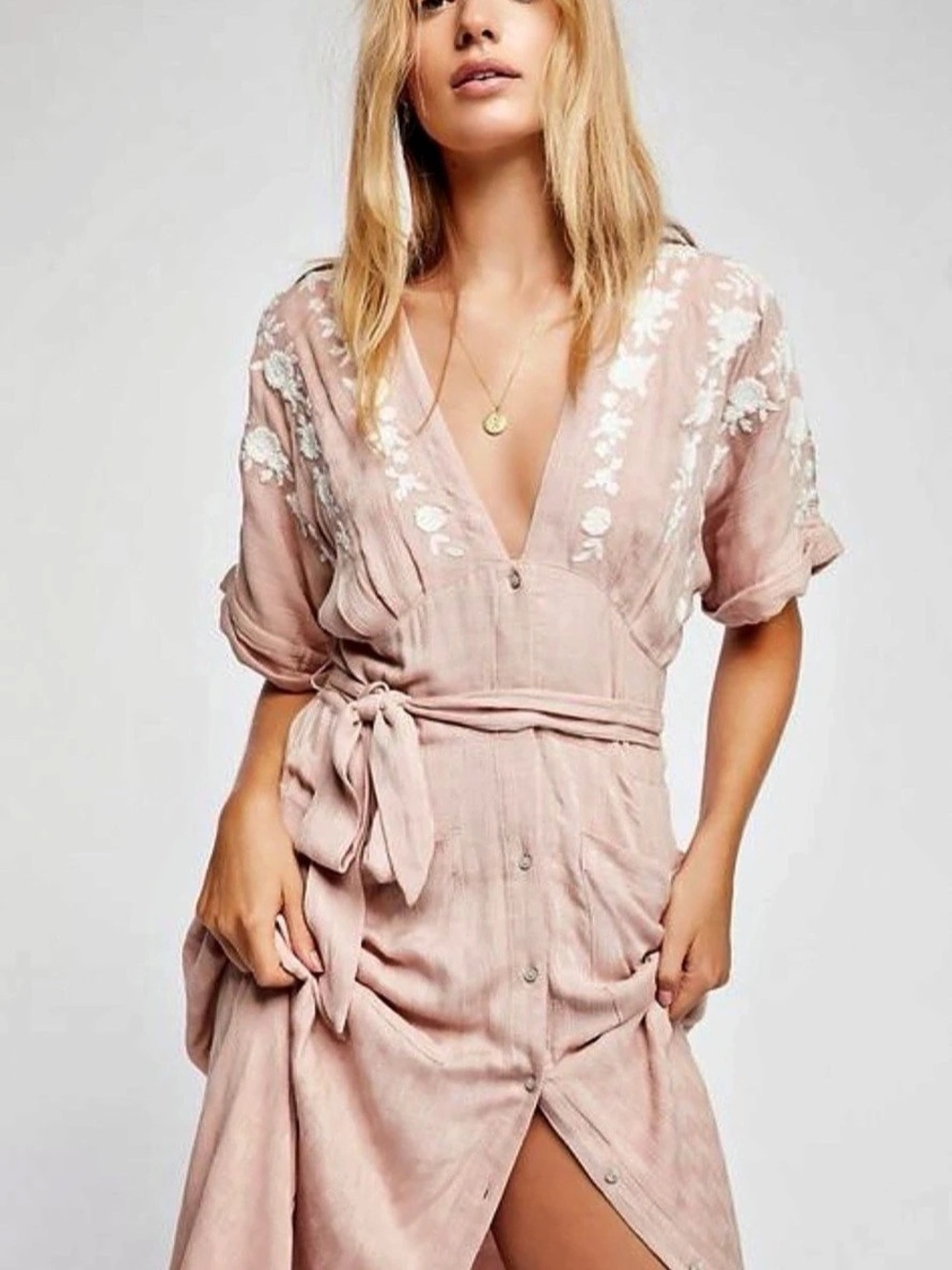 Free People Love To Love You Midi Dress Floral Pink Large